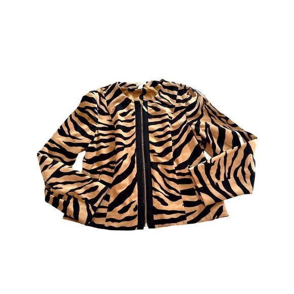 Chicos Animal Tiger Print Jacket Faux Suede Zip Front Bold Statement Blazer Sz 1 - Picture 8 of 11
